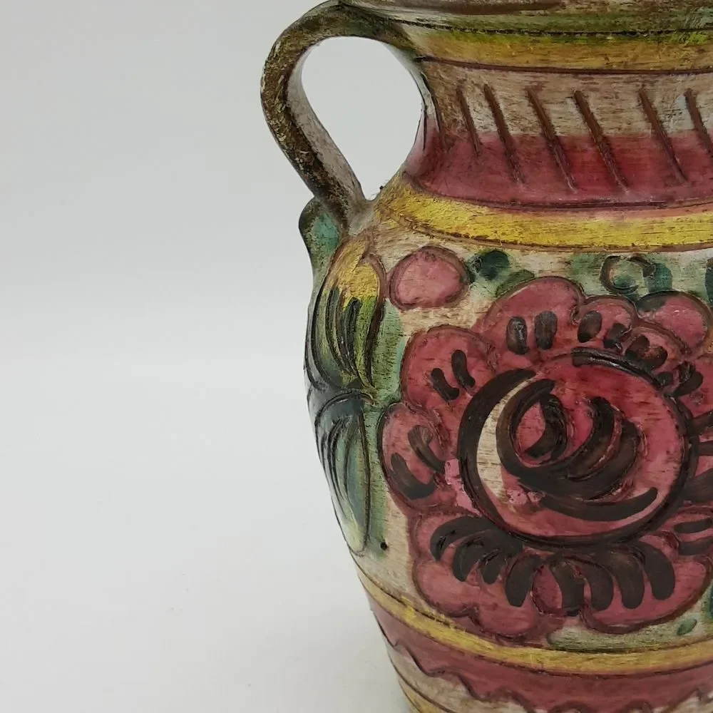 Made in Italy hand painted floral Bud Vase two handle vintage